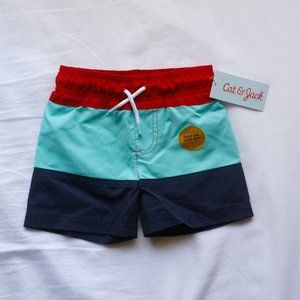 🆕️CAT & JACK Boys' Swim Trunks Red/Blue/Teal